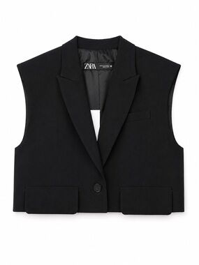 Zara Black Cropped Tailored Sleeveless Blazer Vest